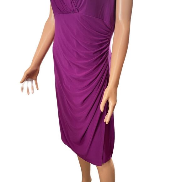Lauren Ralph Lauren Purple V-Neck Ruched One Side Faux Wrap Dress Size 14 - Picture 6 of 13